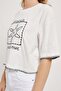 Women's Starfish Patterned White Loose Crop T-Shirt - 4