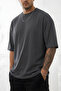 Men's Smoked Crew Neck Plain Basic Unprinted Oversize Salas T-Shirt - 2