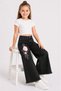 26904-26 Girls' Denim Trousers Wide Leg Floral Embroidery Detailed Tassel Leg Casual Comfortable Jean Pants - 7