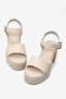 Women's Beige High Heeled Comfortable Single Strap Buckle Shoes - 3