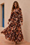 Patterned Hijab Jessica Dress B598 Brown - 3