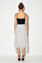 Women's Ecru Black Elastic Waist Asymmetrical Cut Lined Polka Dot Midi Skirt 60286217 - 4