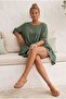 Khaki Round Neck 3/4 Sleeve Double Set Casual Cotton Loose Woven Blouse 80 63 - 5