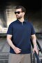 Navy Blue Half Zipper Detailed Polo Collar Men's T-Shirt E7184 - 5