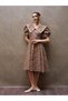 Vintage Coffee Floral Short Sleeve Big Collar Flared Dress - 3