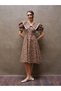 Vintage Coffee Floral Short Sleeve Big Collar Flared Dress - 7