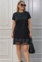 Women's Crew Neck Viscose Dress with Lace Detail at the Hem