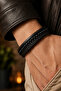 Men's Onyx Stone Leather Bracelet Multi-Layered Black Weave Design Stylish Bracelet with Steel Clip - 3