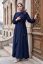 Buckle Detailed Tied Ayrobin Dress Navy Blue Hm2907 - 4