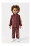 Girl's High Collar Leopard Patterned Cotton Top and Bottom Set (Ages 2-3-4-5) - Burgundy