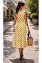 Women's Strappy Double Breasted Collared Beltless Striped Diver Midi Dress - 3