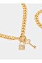 Gold Chain Lock and Key Necklace and Bracelet Set - 2