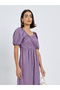 Lilac Fold Pleats Puff Sleeves A-Line Maxi Dress - 2