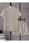 Men Grey Jacquard Detail Short Sleeve Button Front Shirt and Shorts Co-Ords - 2
