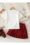 Girls Bow Detail T-Shirt and Pleated Skirt Set - 2