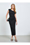 Black Textured Asymmetric Neck Bodycon Midi Dress