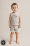Unisex Salt & Sand Printed 100% Cotton Baby Kids Athlete Shorts Set with Piping Detail - 2