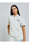 Grey Badge Print Zip Detail Polo T-Shirt - 3