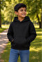 Unisex Children's Black Hooded Sweatshirt with Kangaroo Pocket - 3