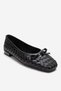 Garen Black Knitted Genuine Leather Bowknot Women's Ballerina Shoes - 3