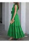 Women's Sleeveless Collared Buttoned Waist Belted Long Tricot Dress - 2
