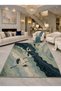 Sdt Crane Birds Wave Pattern Navy Blue Green Toned Woven Base Decorative Carpet Sdt1002