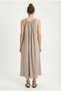 Women's Adriana Halter Collar Pleated Pocketed Long Vintage Pattern Woven Beige Dress - 4