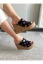 Women's Limo Black Denim Padded Cork Sole Slippers 10 cm Black - 2