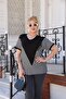 Plus Size Striped Floral Motif Black Blouse - 5