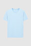 Slim Fit Light Blue Plain Embossed Printed T-Shirt - 5