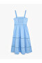 Cotton Brode Lace Detailed Square Collar Strap Long Poplin Dress - 4