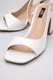 Women's White Patent Leather 9 Cm. Thick Heeled Ankle Buckle Sandals - 3