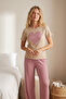 Women's Heart Appliqued Ribbed Pajama Set - 2