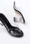 S-619 Black Patent Leather Transparent Banded Transparent Heeled Round Toe Women's Slippers - 4