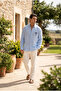Men's Embroidery Detailed Long Sleeve Blue Woven Shirt Ls-13034