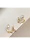 Gold Color Pearl Fish Tail Design Zircon Stone Non-Tarnish Steel Earrings - 2