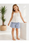 Girl's Top and Bottom Set Ecru Blouse Blue Striped Shorts - 7