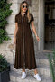 Women's Short Sleeve Front Zipper Flared Midi Length Viscose Dress - 3