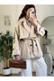 New Season Zr Women's Windbreaker Detailed Belted Short Beige Trench Coat