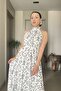 Halter Neck Waist-Fitted Polka Dot Long Dress - 6
