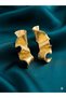 Elyra Gold Textured Modern Form Earrings – Handmade Statement Design - 4