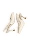 Women's Beige Patent Leather Open Back Stiletto with Gold Belt Detail - 7