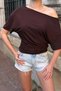 Women's Brown Boat Neck Madonna Collar Lycra Luxury Quality Stylish Flexible Blouse - 2