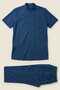 Indigo Blue Wide Fit 100% Cotton Muslin Fabric Stand Collar Short Sleeve Men's Hajj Umrah Set Casual Daily Wear - 7