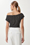 Polka Dot Draped Polyamide Blouse Laz0007 Black - 4