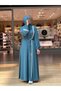 Women's Hijab Dress with Scarf Medina Silk Stylish Long Dress N-05212 _ Turquoise - 2