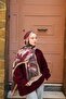 Noa Floral Patterned Shawl - Burgundy-Mink - 2