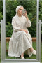 Women's Linen Fabric Lotus Patterned Long Dress – Embroidered Stylish Hijab Dress - 7