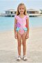 Girls' Pink Fish Print Ruffle Swimsuit - Quick-Drying Stretch Fabric - 3