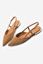 Women's Pointed Toe Hand Knitted Gold Metal Heel Open Back Strap Ballerinas Retas Taba - 2